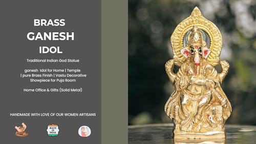 Sridha Handicraft Brass Ganesh Idol, Home Temple Decor (Height 15Cm Weight 641Gm)