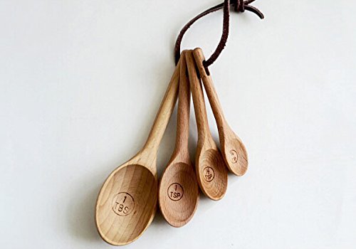 4Pcs/Set Wood Measuring Spoons Set Healthy No Paint Cooking Tools