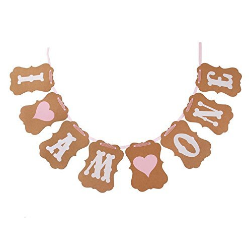 First Birthday Decoration Set For Girl- 1St Baby Girl Birthday Party, Stars Paper Garland, Gold Cake Topper ''One'', Pink Banner