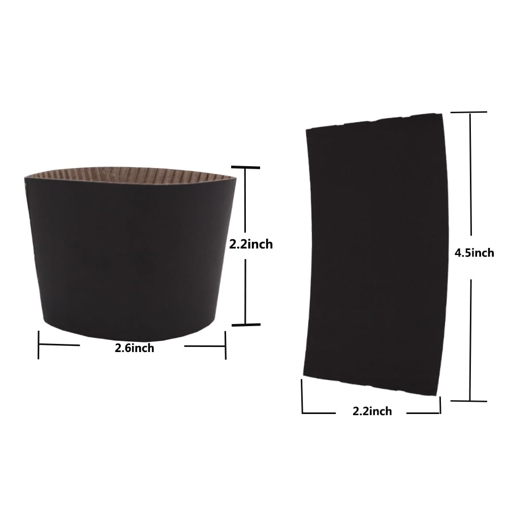EchoDone 8 oz Disposable Coffee Cup Sleeves for Hot Drinks Paper Corrugated Cup Jackets 200 Count Color Black (Without Cups)