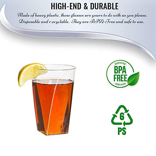 Kaya Elegant Clear Square Bottom Plastic Cups - 10 Oz. (Pack Of 20) - Perfect For Celebrations, Parties & Home Dining