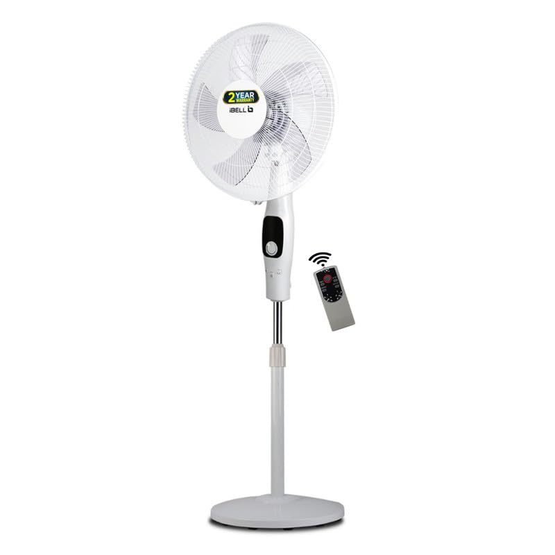 Ibell Classyp16Sb White Pedestal Fan With Remote, 400Mm, 5 Leaf, 55W, Led Display, 100% Copper Motor