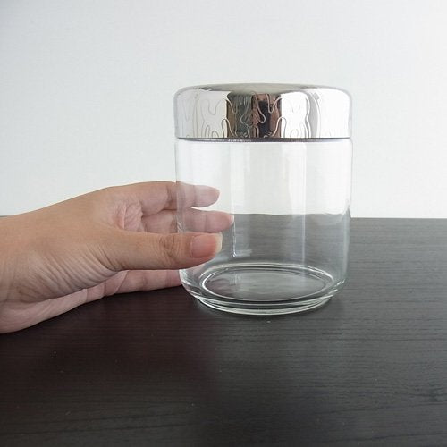 Alessi ''Dressed'' Glass Jar Hermetic Lid In 18/10 Stainless Steel Mirror Polished With Relief Decoration, Silver
