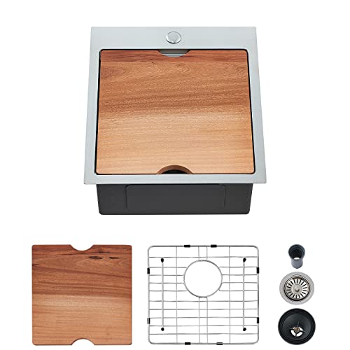 Ecochannels Kitchen Sink, 17 X 19 Inch Drop-In Bar Sink Stainless Steel Topmount Kitchen Sink Single Bowl Workstation Sink