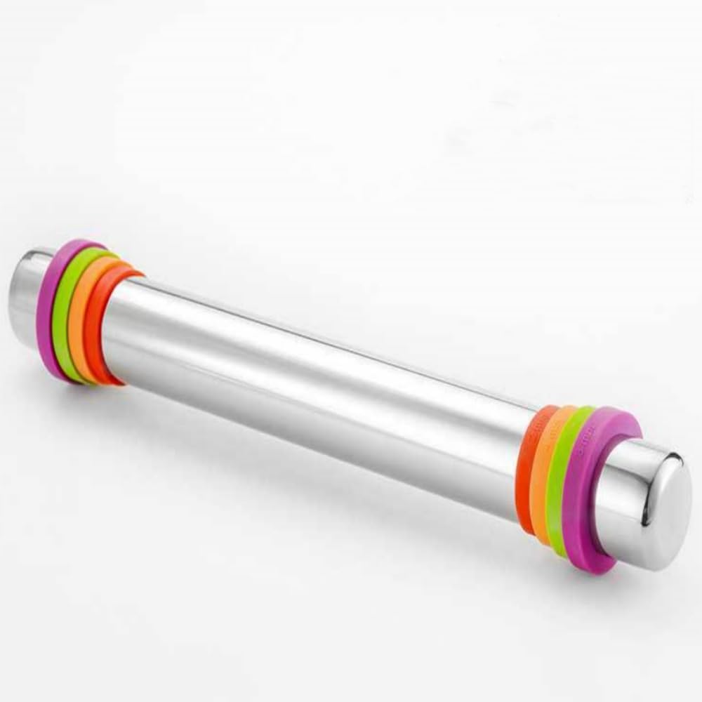 Rolling Pin With Thickness Rings, Smooth Stainless Steel Rolling Pin, Rolling Pin For Baking Fondant, Pizza, Pie, Pastry, Pasta,