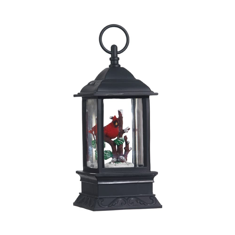 Lighted Snow Globe Lantern: 9.5 Inch, Black Holiday Water Lantern by RAZ Imports (Cardinal)