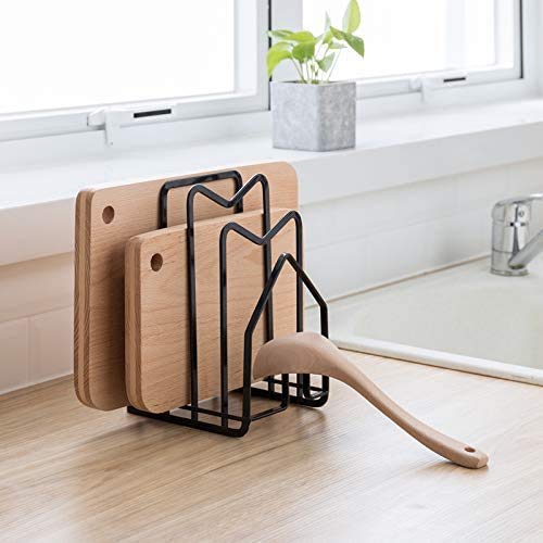 Sunficon Cutting Board Rack Chopping Board Organizer Stand Holder Kitchen Countertop Pots Pan Lids Rack Organizer Flat Steel 4.9