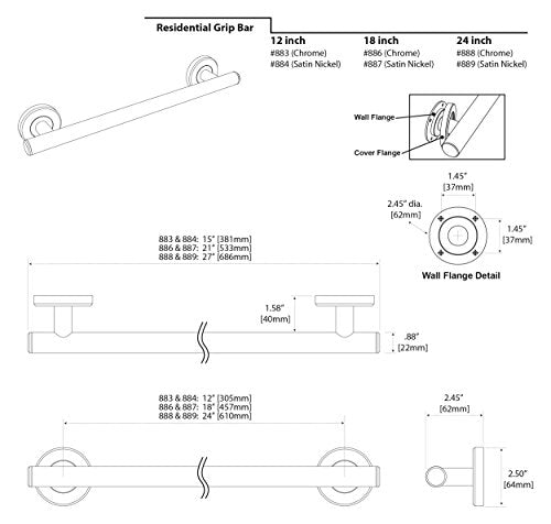 Gatco 884 Latitude Ii 12'' Fashion Residential Grip Bar, Satin Nickel