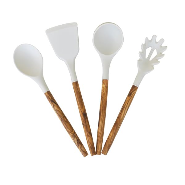 Naturally Med Silicone And Olive Wood Utensils Set (4 Pieces)
