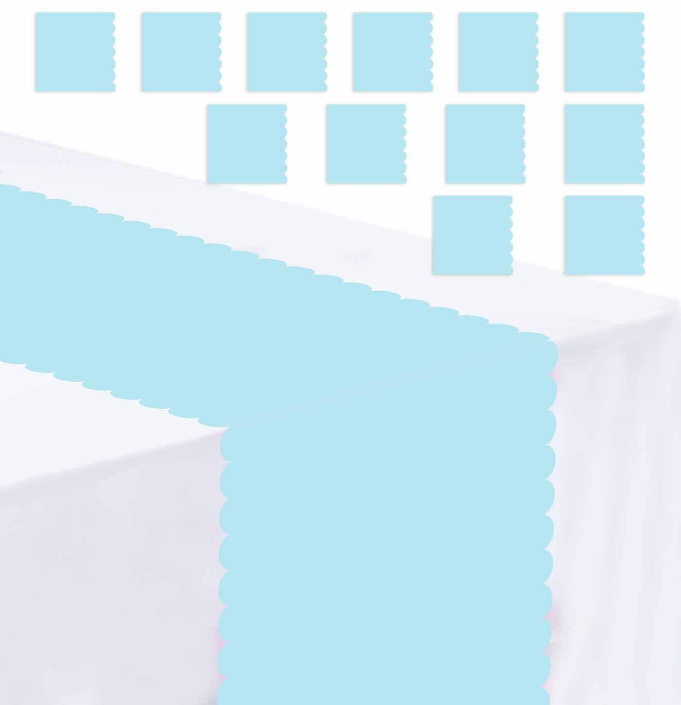 MUNILAIL 12 PCS Light Blue Scalloped Table Runner 14 x 108 Plastic Table Runners for Birthday Party Wedding Baby Shower Table Ce