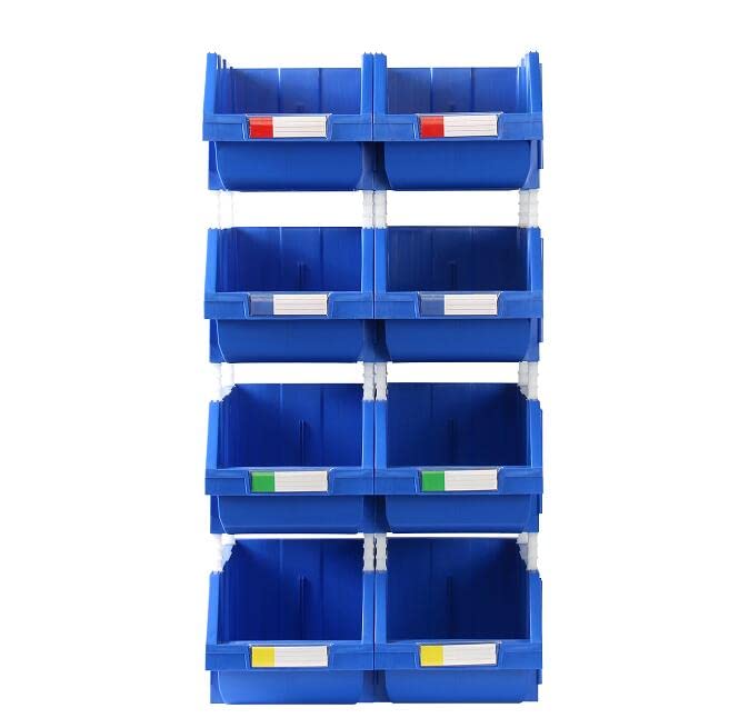 Djc Supply Heavy Duty Thermoplastic Storage Bin Organizer, Stackable, Hangable, Side-Connect (Blue (2 Pack), Large V2 8.4'' X 14