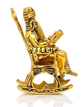 Agarwal Trading Corporation Golden Metal Lord Ganesha Reading Ramayana Statue Hindu God Ganesh Ganpati Sitting On Chair Idol Scu