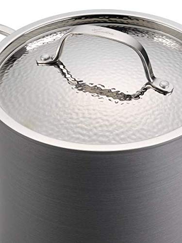 Lagostina Nera Hard Anodized Nonstick 12-Piece Cookware Set with Hammered Stainless Steel Lids, Dishwasher Safe,Grey