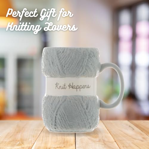 Boxer Gifts 'Knit Happens' Novelty Knitting Gift Mug | Light Blue Colour With Realistic Yarn Detailing | Amazing Christmas, Birt