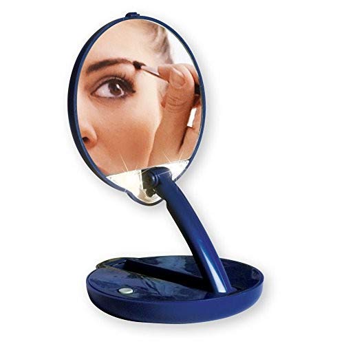 Floxite 15X Magnification Round Glass Mirror, Blue Tabletop Mount, 9.6"L x 4.3"W, Model FL-15ACP