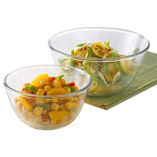 Borosil Glass Mixing & Serving Bowls, Oven & Microwave Safe Bowls, Set Of 2, (1.3 L, 1.7 L), Borosilicate Glass, Clear