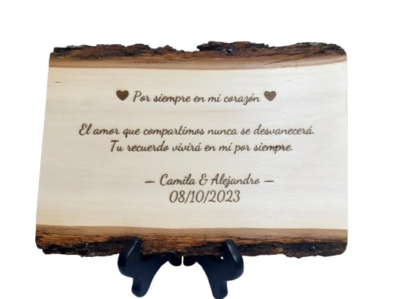 Personalized Wood Engraving with Your Message, Poem or Letter - Custom Rustic Plaque with Bark - 11x7-9 Inches - Unique Gift for
