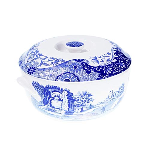 Spode Blue Italian Round Covered Deep Dish | 2 Quart Serving Dish For Vegetables | Dinner Table Centerpiece | Made From Fine Por
