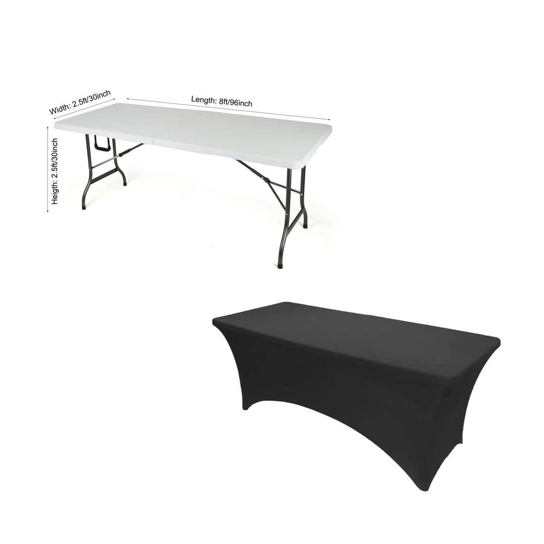Gowinex 8Ft Hunter Green Stretch Spandex Table Cover Tablecloth For Rectangular Fitted Folding Table