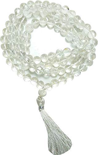 aldomin Natural Energize Clear Quartz (Sphatik) 108 Bead Healing Crystal Rosary,Necklace, Mala (Bead Size 6 MM)