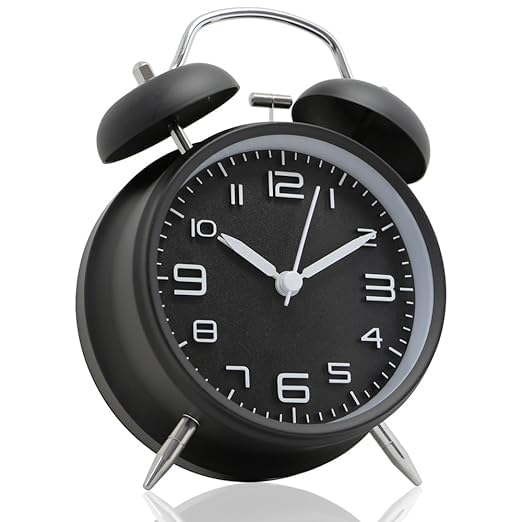 Odzeni Metal Frame Retro Twin Bell 3D Dial Analog Clock With Night Backlight Function And Silent Motion, High Volume Luminous Al