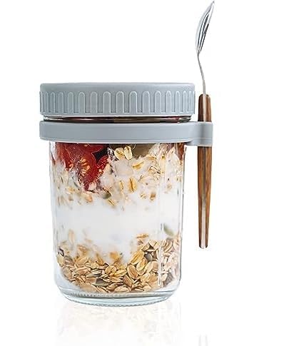 Janc Enterprise Oats Jar With Spoon 300Ml With Spoon & Lid Vegetable And Fruit Salad Storage Container With Measurement Marks Ma