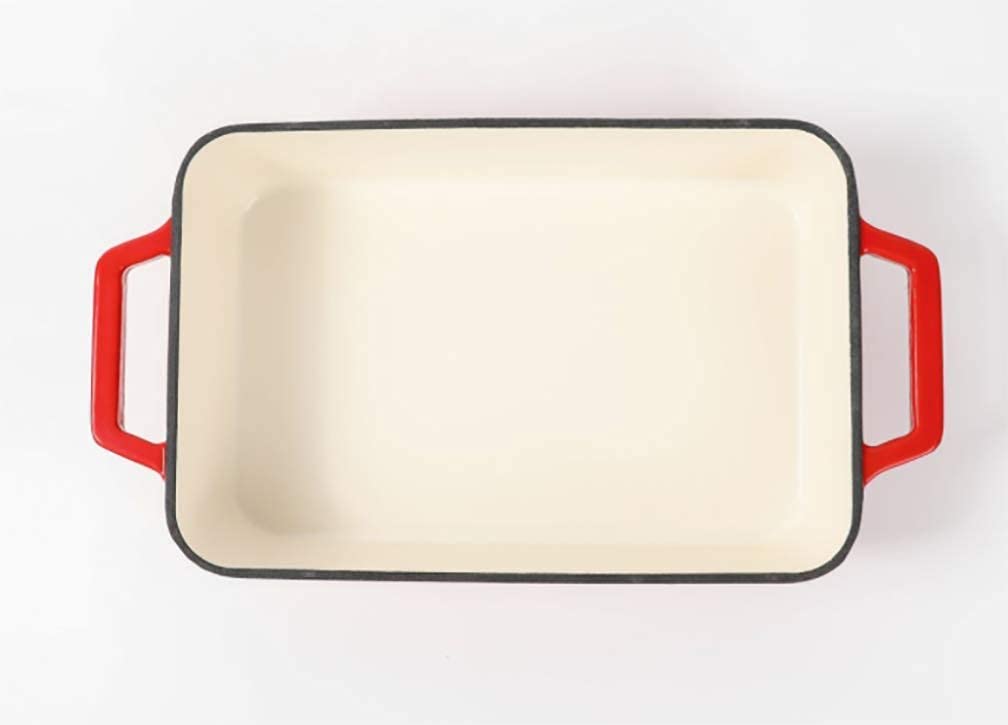 HAWOK Cast Iron Rectangle Baking Dish, 12"×8", 3QT, Enameled, Red, Ideal for Lasagna and Roasting