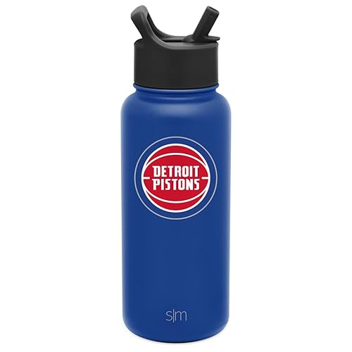 Simple Modern Officially Licensed Nba Detroit Pistons Water Bottle With Straw Lid | Vacuum Insulated Stainless Steel 32Oz Thermo