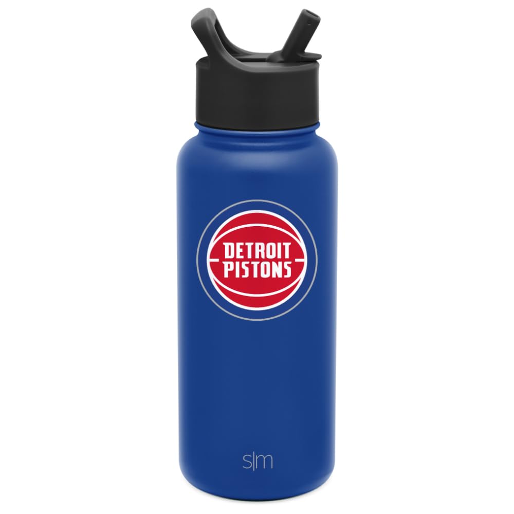 Simple Modern Officially Licensed Nba Detroit Pistons Water Bottle With Straw Lid | Vacuum Insulated Stainless Steel 32Oz Thermo