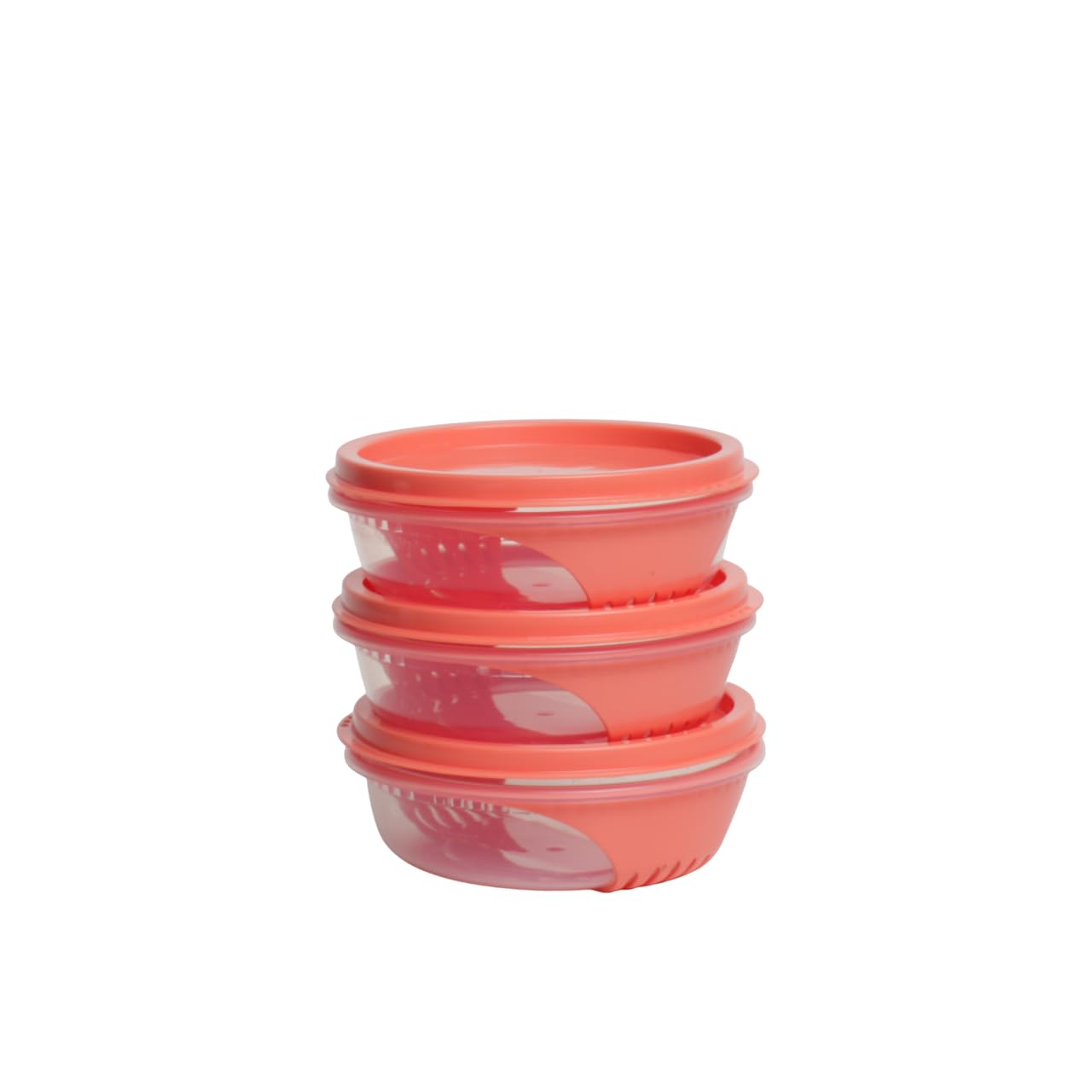 Unica Round Bowl With Lids, Air Resistant Container, FreezerSafe, Dishwasher And Microwave Safe, (Set Of 3, 250Ml Coral)