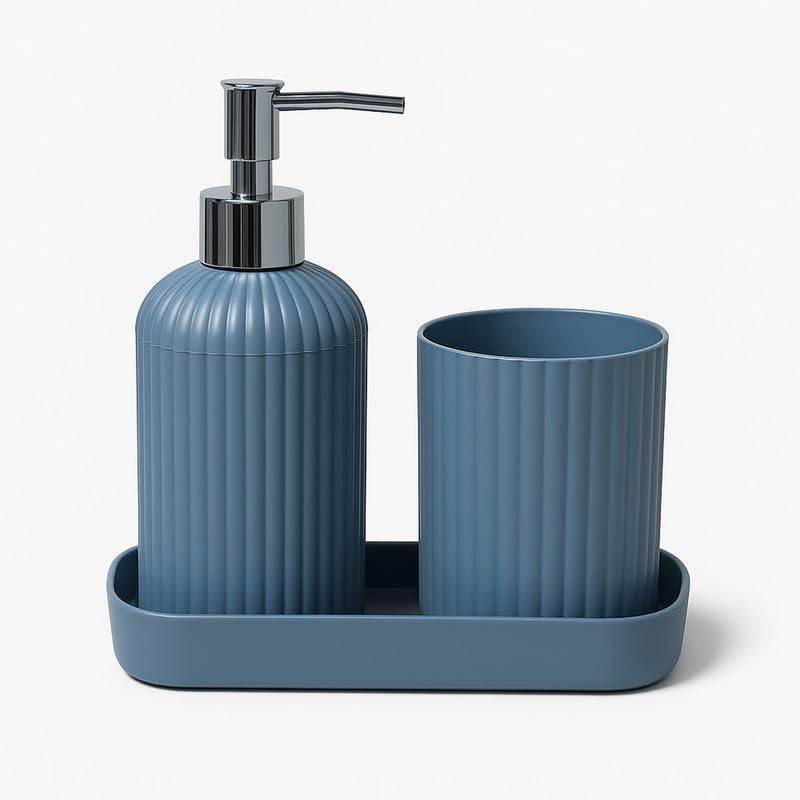 Skadioo 3Piece Soap Dispenser Set For Bathroom  Soap Dispenser For Wash Basin, Toothbrush Holder, Vanity Tray & Countertop Org