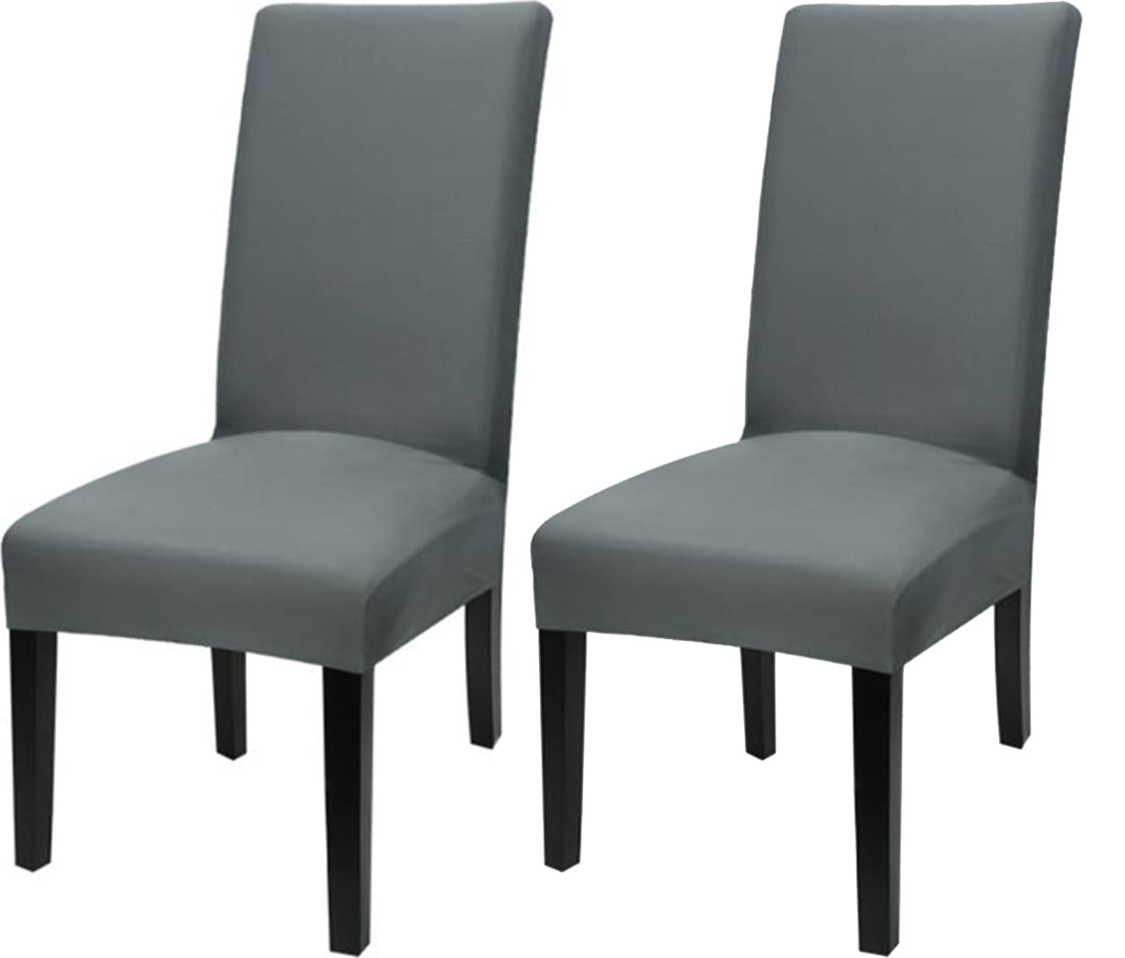 House Of Quirk Elastic Chair Cover Stretch Removable Washable Short Dining Chair Cover Protector Seat Slipcover - Grey (Pack Of2