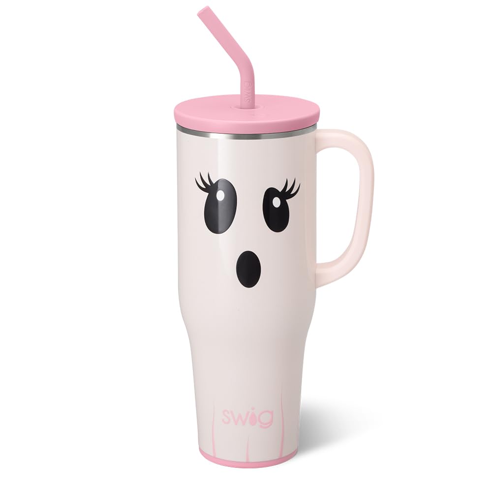 Swig Life 40oz Mega Mug, 40oz Tumbler with Handle and Straw, Extra Large Insulated Tumblers, Cup Holder Friendly Travel Mug (Boo