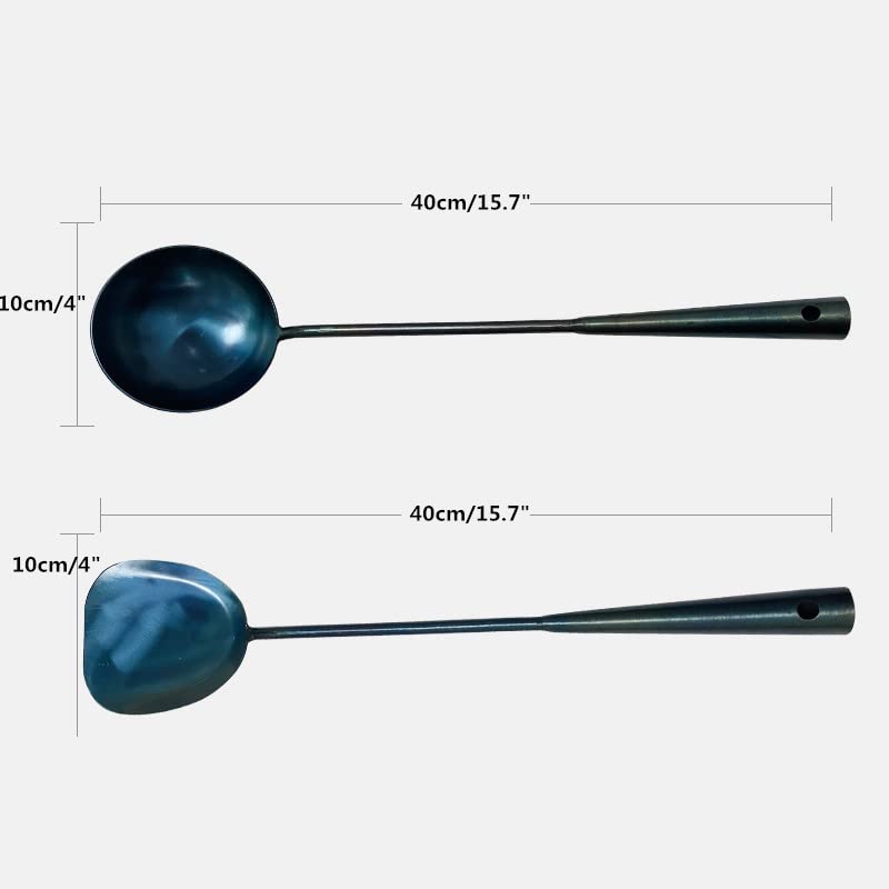Traditional Hand Made Spatula & Ladle Wok Tool Set,Chinese Iron Ladle & Spatula,15.8In Inches Wok Utensils