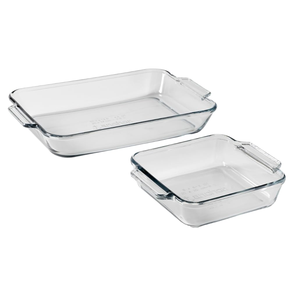 Anchor Hocking Oven Basics Cake Dish & 3 Quart Baking Dish Value Pack - Tempered Glass for Even Baking, Oven Safe, Microwave Saf
