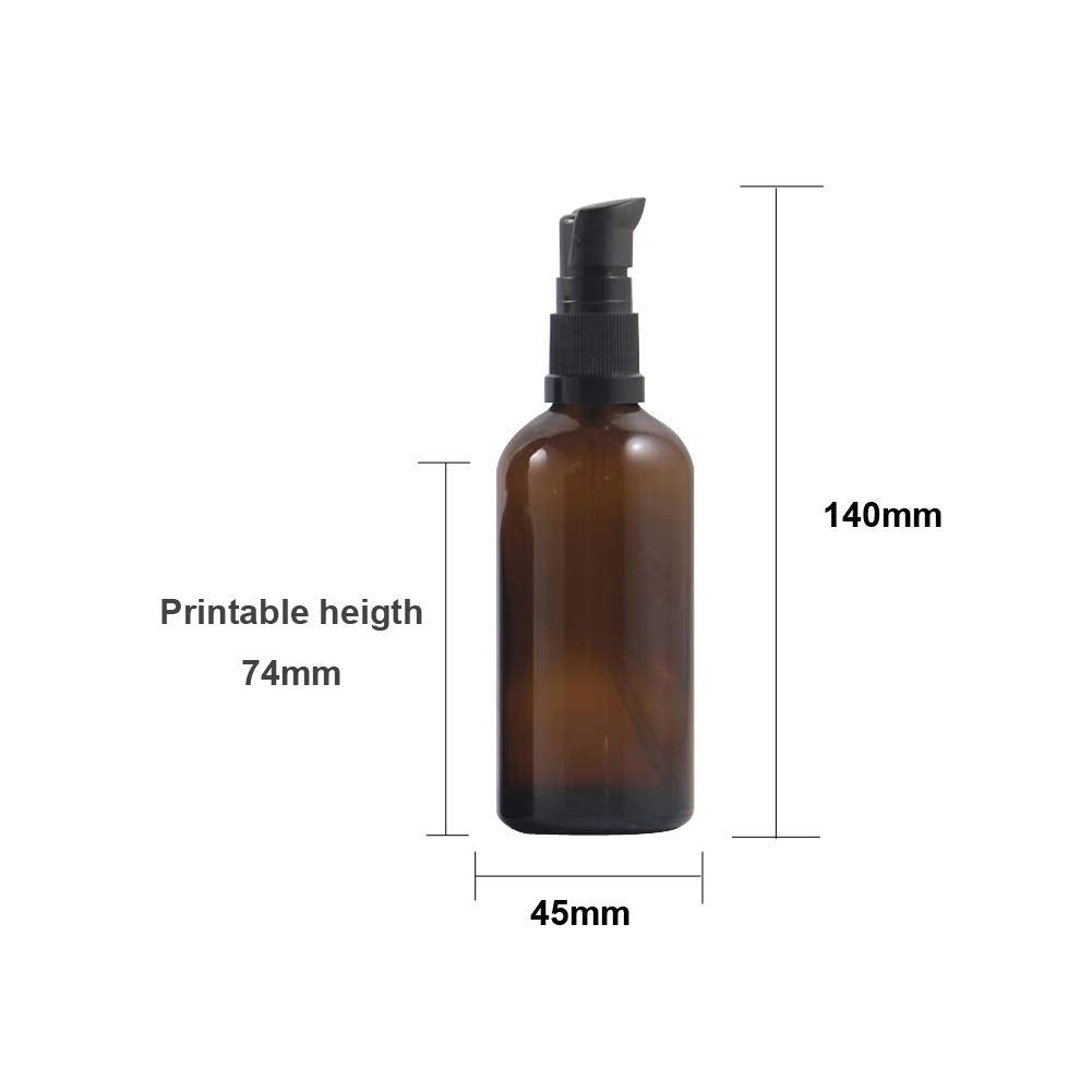 Upstore 2Pcs (100Ml/ 3.4Oz) Amber Glass Empty Pump Press Bottles With Cap Refillable Portable Bottle Vial Case Makeup Pot Jar Tr