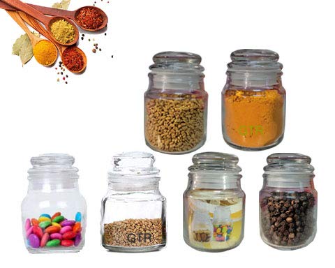 Gtr Spice Jar, Glass Container, With Air Tight Lid, Set Of 6 Transparent/Hexa Pet Jar/Glass Spice Jar Container With Air Tight L