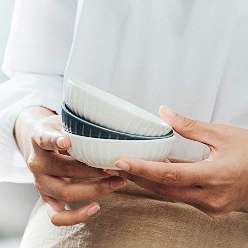 Sizikato 4Pcs Retro Striped Embossed Ceramic Soy Sauce Dipping Bowls Side Dishes For Snack Sushi Fruit Appetizer Dessert. 4 Inch