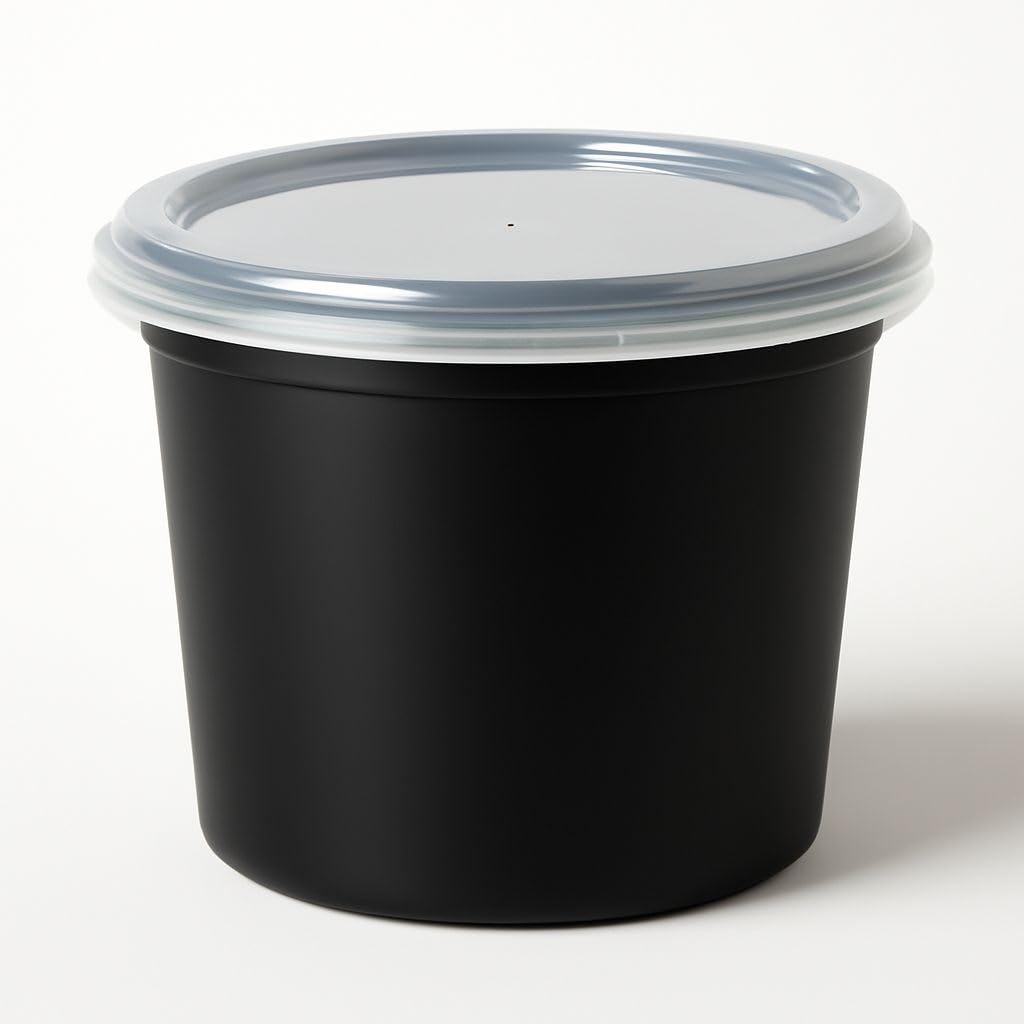 Nesam Mart Reusable Plastic Pack Of 10 (1500Ml) | Round Black Container With Transparent Lid For Food Storage, Food Delivery, Ki