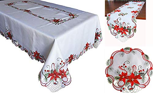 Holiday Christmas Table Runner 13''X34'', Cutwork Embroidered Floral Christmas Flower Dresser Sacrf Table Topper For Home Dining