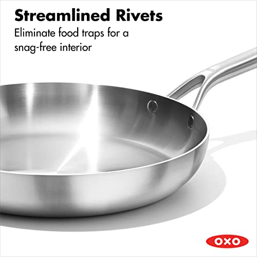 OXO 12" Tri-Ply Stainless Steel Frying Pan Skillet, Induction, Black, Model CC005888-001, Dishwasher Safe