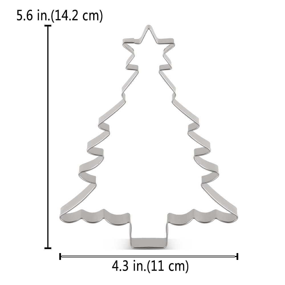 LILIAO Large Christmas Tree Cookie Cutter - Stainless Steel, 4.4"x5.6", Silver, Model L-XMASTREEWSTAR01-SL