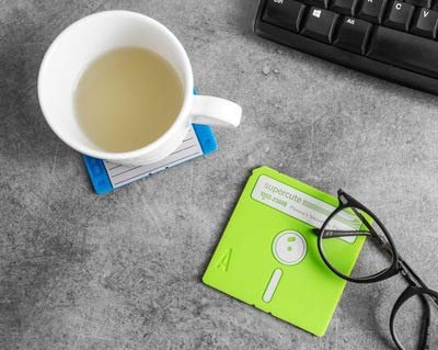 Floppy Disk Coaster Video Game Memorabilia Nerd Office Set of 6 Floppy Disk Decor Computer Geek Gifts Gifts for Geeks and Nerds Cool Office Gadgets Nerdy Gifts for Men Programmer Mug Party Coasters