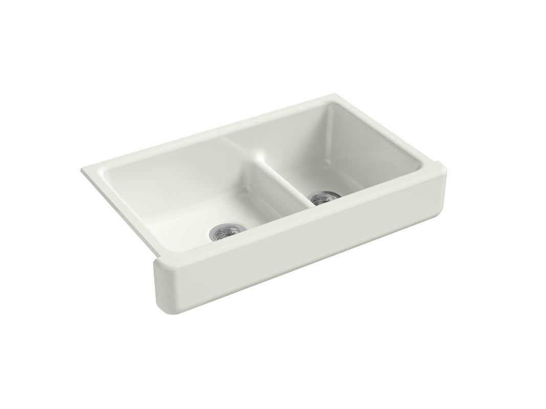Kohler 6426-NY Whitehaven Smart Divide 35-1/2 undermount double-bowl farmhouse kitchen sink with short apron, Dune