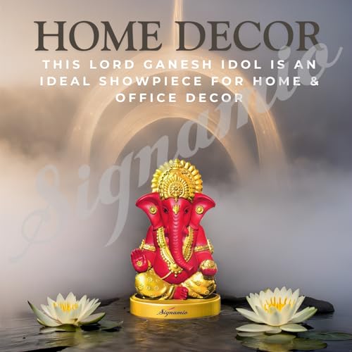 Signamio Handcrafted Pink Ganesha Idol For Car Dashboard Item: Ganesh Ji, Ganpati Bappa Murti For Home Decor - Exquisite Car God