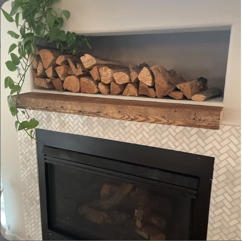Modern Timber Craft Reclaimed Wood Fireplace Mantel Shelf | Solid Rustic American Barnwood With Floating Shelf Brackets | 2.75''
