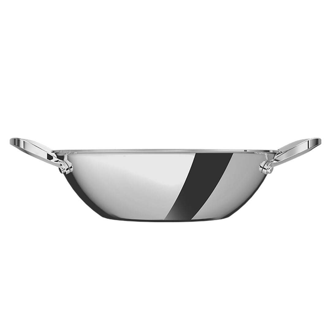 Ultra Triply Kadai Flat Bottom 26Cm (3.2L) | 304 FoodGrade Stainless Steel Cookware With 2.5Mm TriPly Body, Fast Heating With 