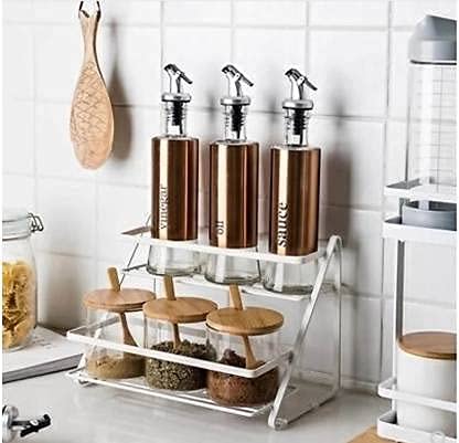 Iska Wrought Iron Table Top Kitchen Rack/Spice Rack/Multipurpose Rack Containers Kitchen Rack (Iron)
