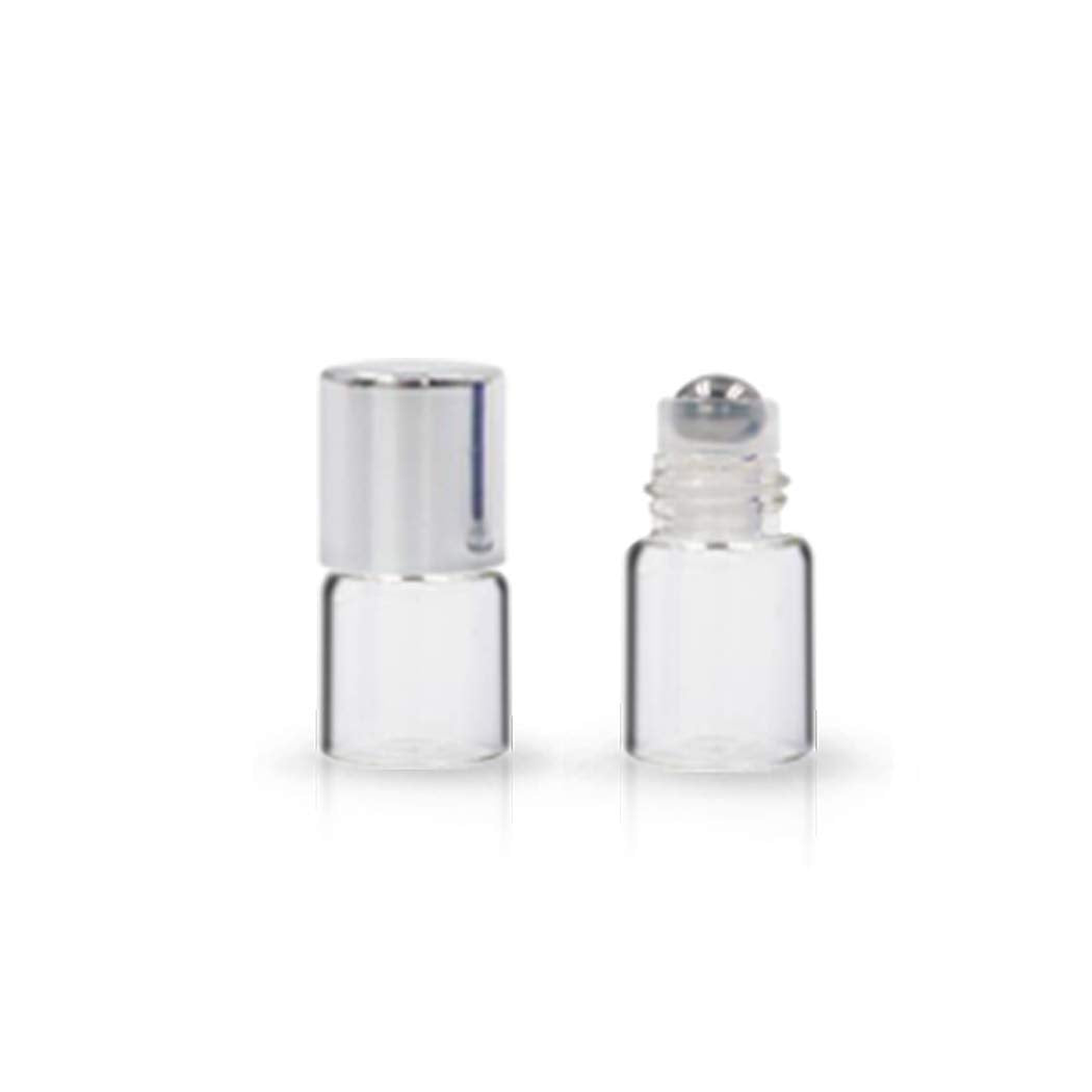 Zbfwmx 20 Pack Set 1Ml Mini Sample Roll Glass Bottles For Essential Oils Roller Refillable Perfume Roll Bottle (Pure-Sliver)