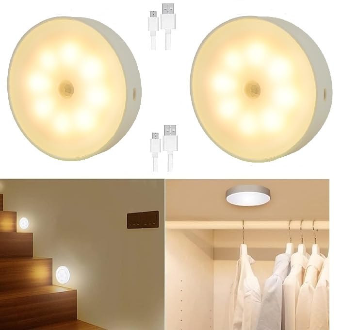 Keyora Plastic Usb Rechargeable Motion Sensor Night Yellow Light With SelfAdhesive Design For Home Use Ideal For Hallways, Ward